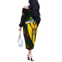 South Africa Coat Of Arms Off The Shoulder Long Sleeve Dress Protea Unity Heritage