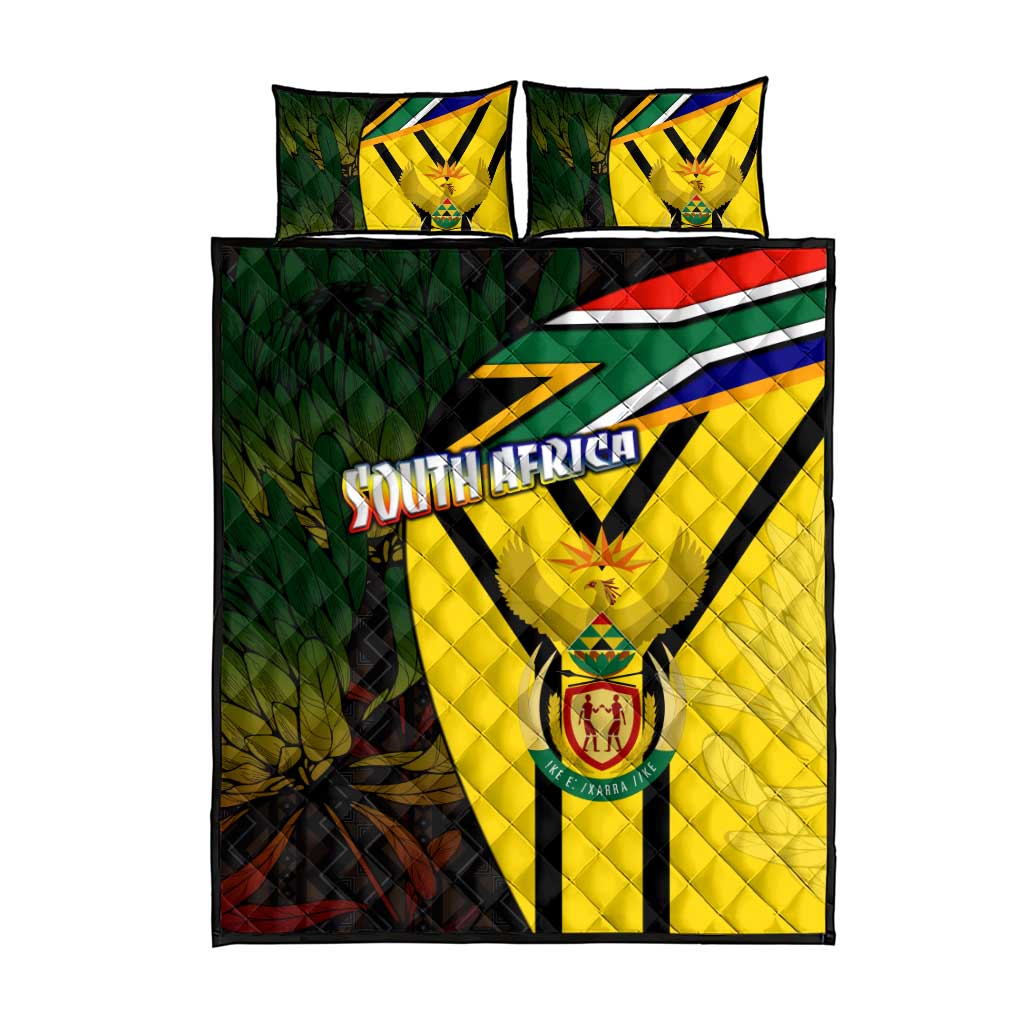 South Africa Coat Of Arms Quilt Bed Set Protea Unity Heritage