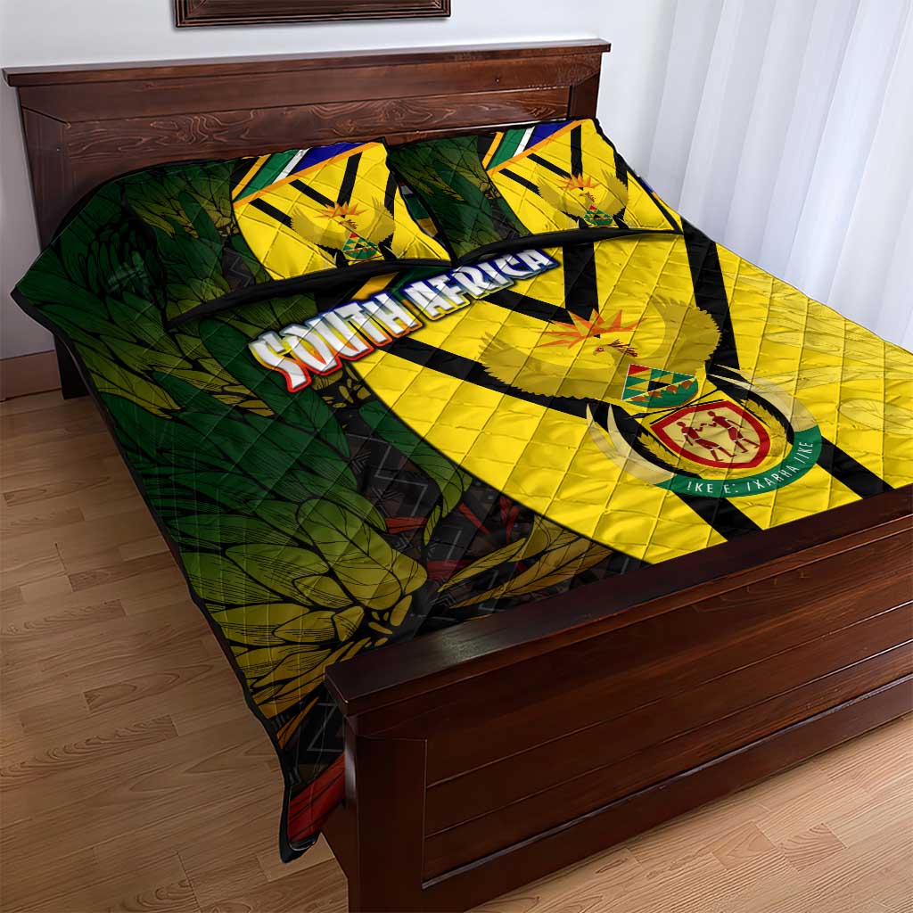 South Africa Coat Of Arms Quilt Bed Set Protea Unity Heritage
