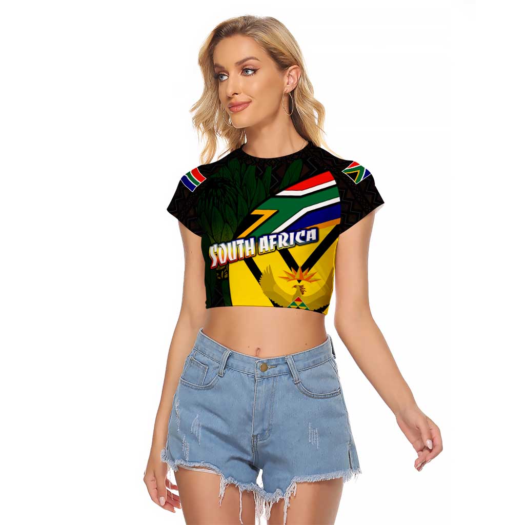 South Africa Coat Of Arms Raglan Cropped T Shirt Protea Unity Heritage