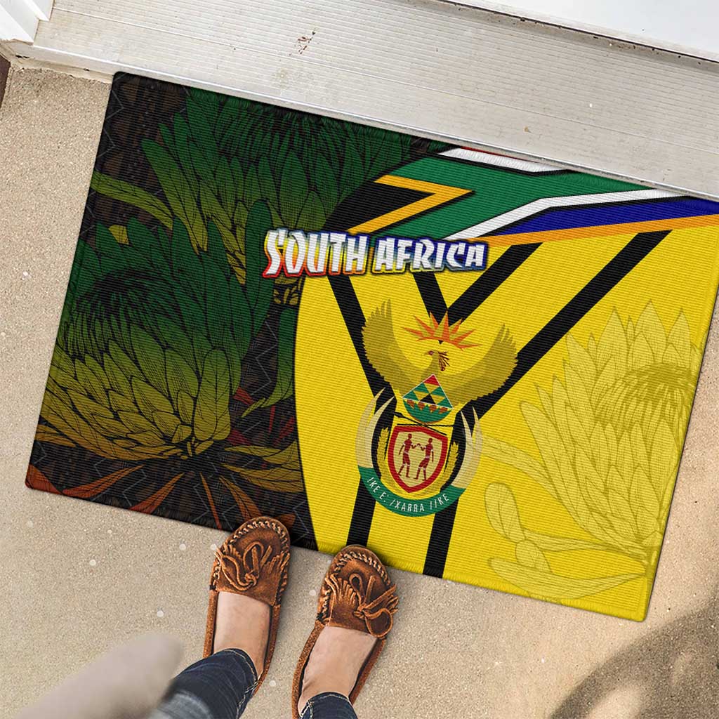 South Africa Coat Of Arms Rubber Doormat Protea Unity Heritage