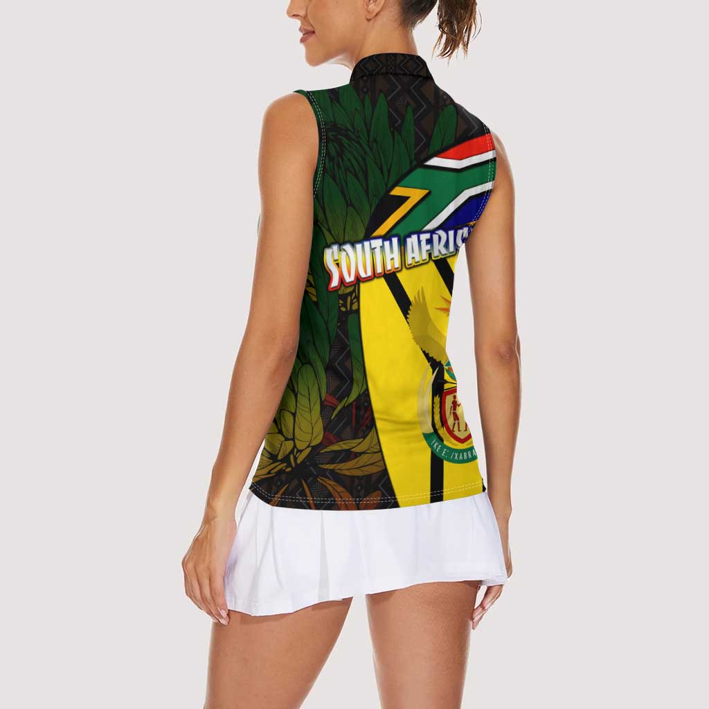 South Africa Coat Of Arms Women Sleeveless Polo Shirt Protea Unity Heritage