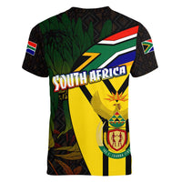 South Africa Coat Of Arms Women V-Neck T-Shirt Protea Unity Heritage