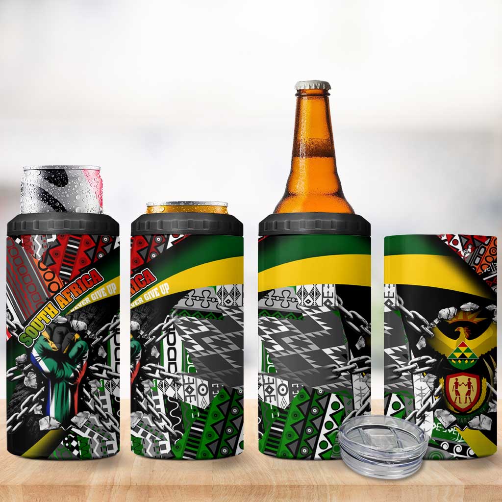 South Africa Never Give Up 4 in 1 Can Cooler Tumbler SA Fist of Freedom