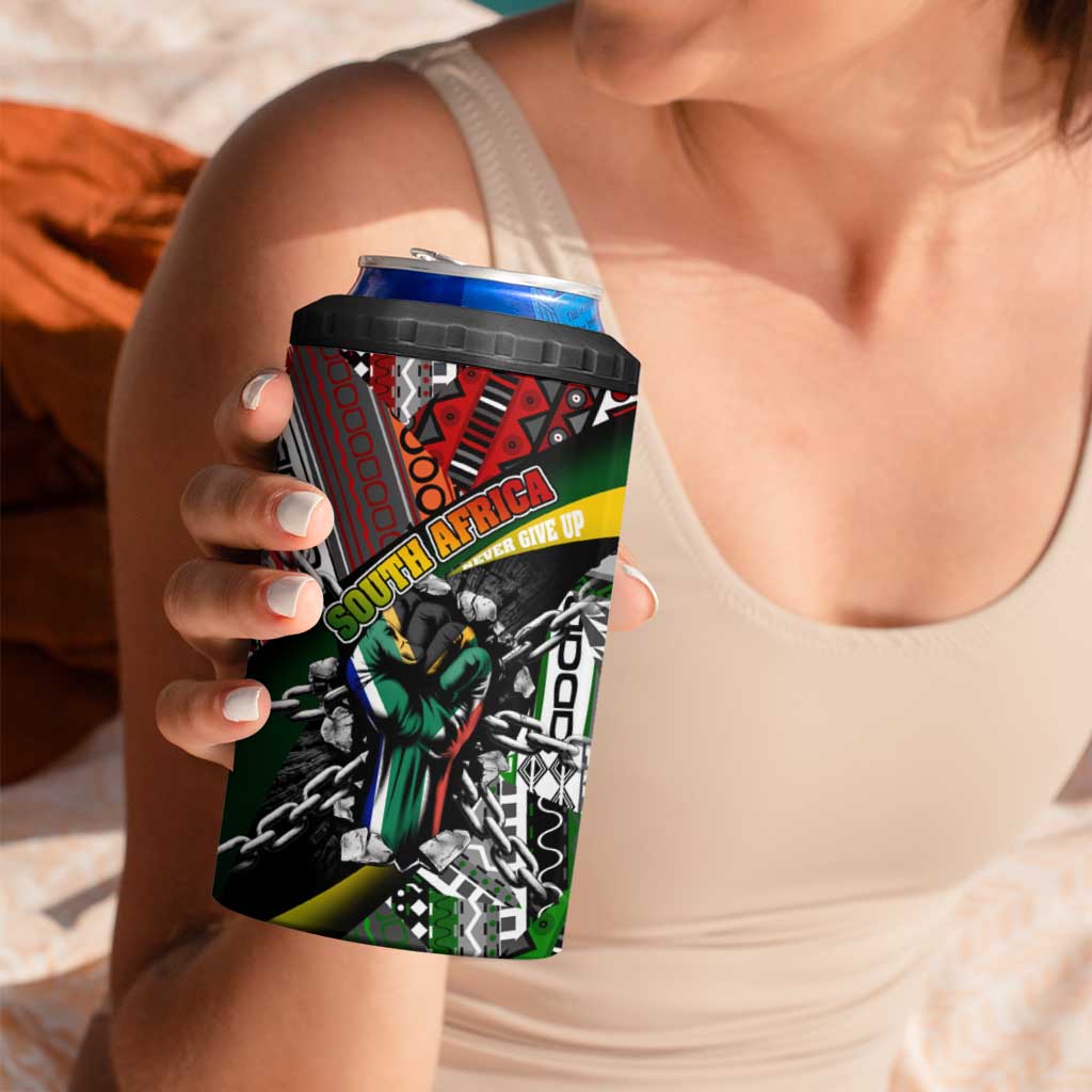 South Africa Never Give Up 4 in 1 Can Cooler Tumbler SA Fist of Freedom
