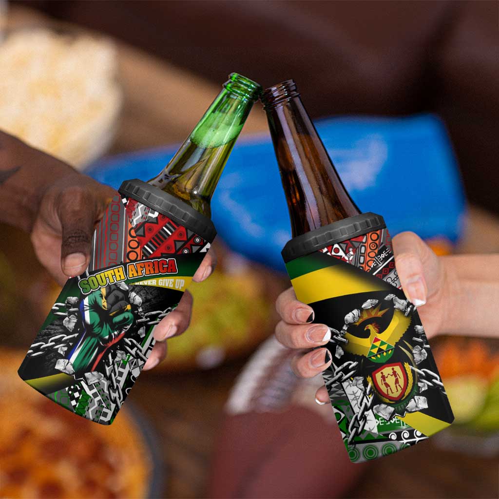 South Africa Never Give Up 4 in 1 Can Cooler Tumbler SA Fist of Freedom