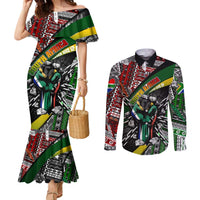South Africa Never Give Up Couples Matching Mermaid Dress and Long Sleeve Button Shirt SA Fist of Freedom