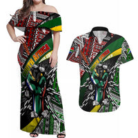 South Africa Never Give Up Couples Matching Off Shoulder Maxi Dress and Hawaiian Shirt SA Fist of Freedom