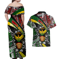 South Africa Never Give Up Couples Matching Off Shoulder Maxi Dress and Hawaiian Shirt SA Fist of Freedom