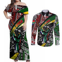 South Africa Never Give Up Couples Matching Off Shoulder Maxi Dress and Long Sleeve Button Shirt SA Fist of Freedom