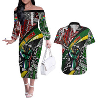 South Africa Never Give Up Couples Matching Off The Shoulder Long Sleeve Dress and Hawaiian Shirt SA Fist of Freedom