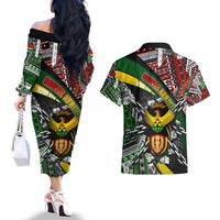 South Africa Never Give Up Couples Matching Off The Shoulder Long Sleeve Dress and Hawaiian Shirt SA Fist of Freedom
