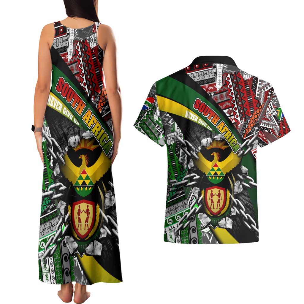 South Africa Never Give Up Couples Matching Tank Maxi Dress and Hawaiian Shirt SA Fist of Freedom