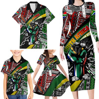 South Africa Never Give Up Family Matching Long Sleeve Bodycon Dress and Hawaiian Shirt SA Fist of Freedom