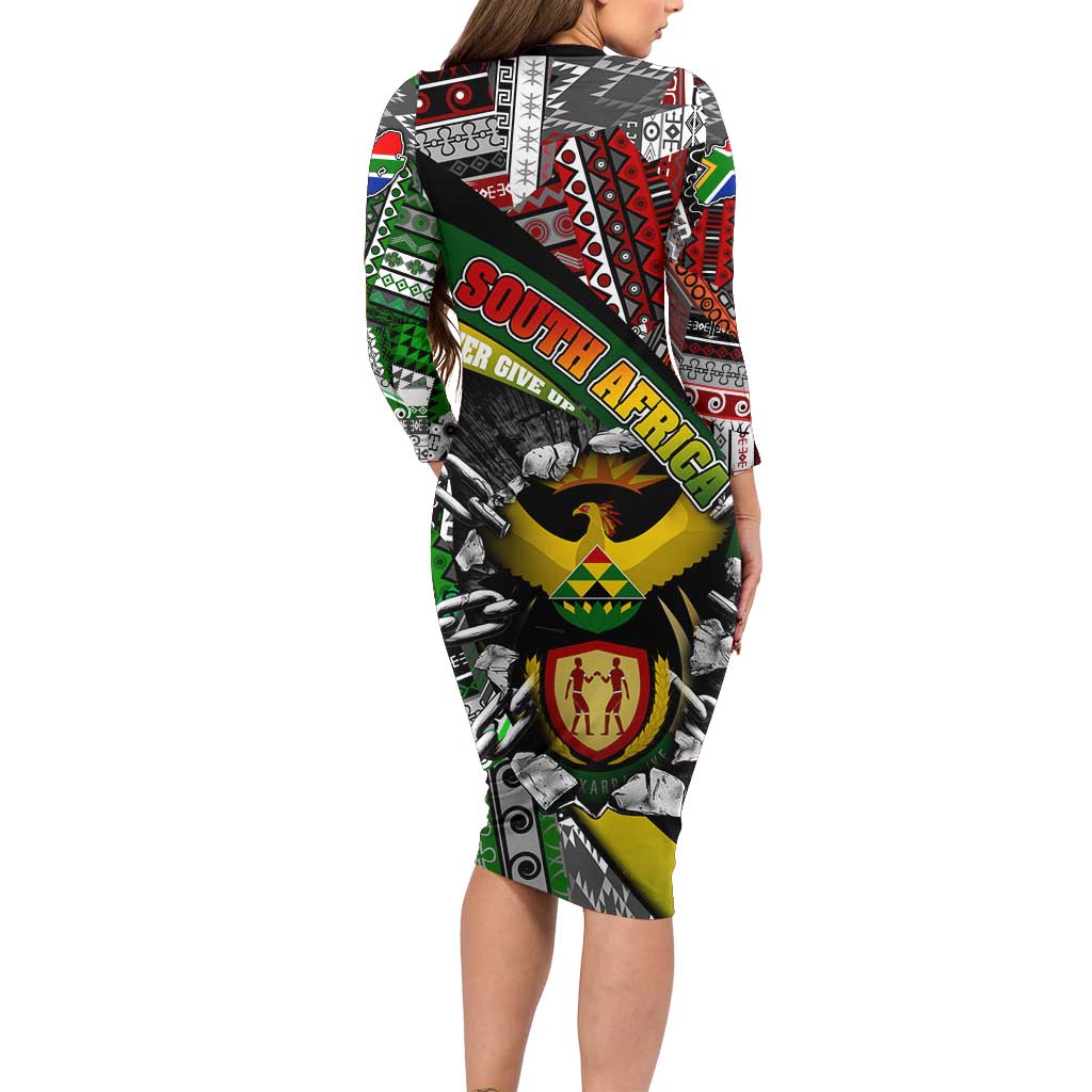 South Africa Never Give Up Family Matching Long Sleeve Bodycon Dress and Hawaiian Shirt SA Fist of Freedom