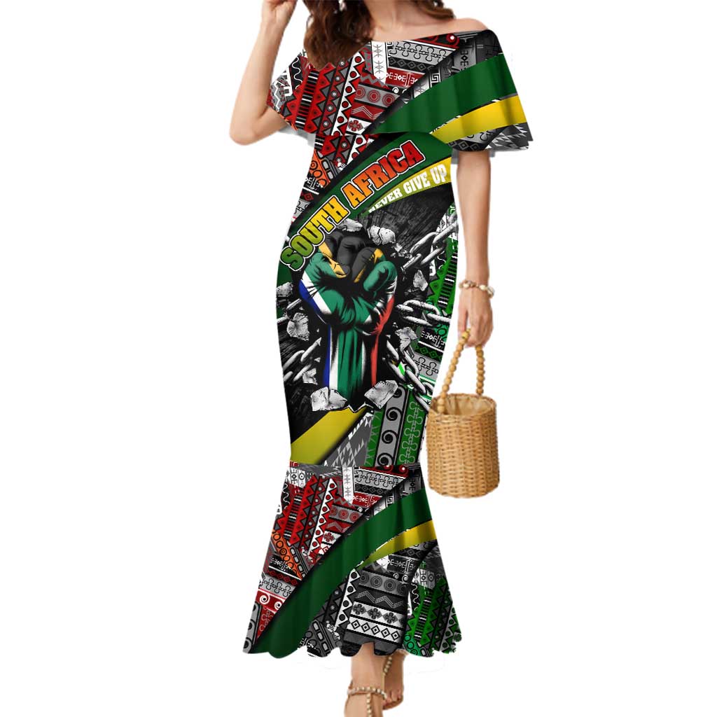 South Africa Never Give Up Family Matching Mermaid Dress and Hawaiian Shirt SA Fist of Freedom