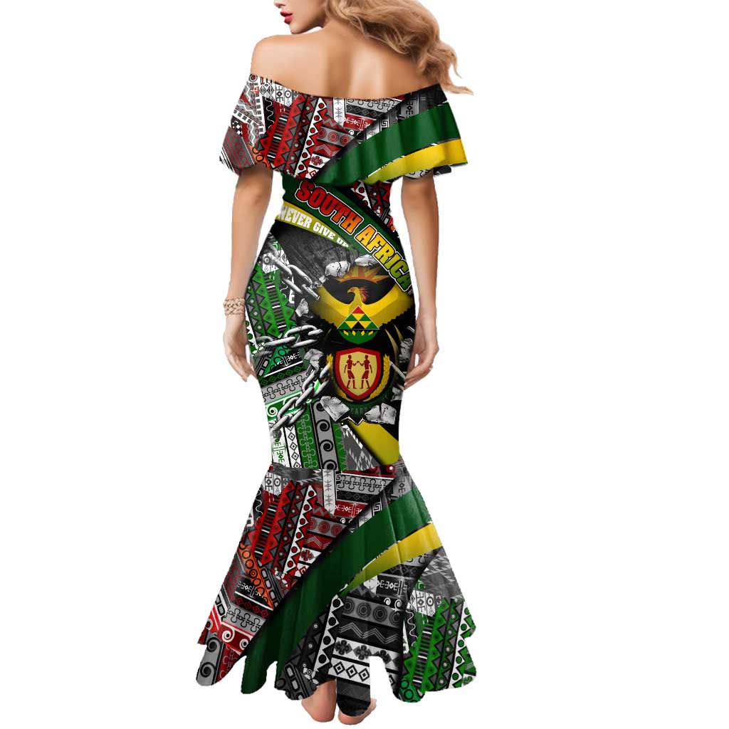 South Africa Never Give Up Family Matching Mermaid Dress and Hawaiian Shirt SA Fist of Freedom