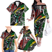 South Africa Never Give Up Family Matching Off The Shoulder Long Sleeve Dress and Hawaiian Shirt SA Fist of Freedom