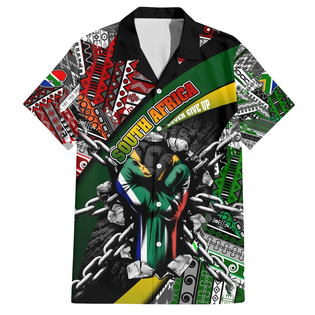 South Africa Never Give Up Family Matching Off Shoulder Maxi Dress and Hawaiian Shirt SA Fist of Freedom