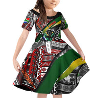 South Africa Never Give Up Family Matching Off Shoulder Short Dress and Hawaiian Shirt SA Fist of Freedom