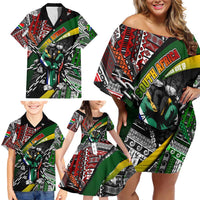 South Africa Never Give Up Family Matching Off Shoulder Short Dress and Hawaiian Shirt SA Fist of Freedom