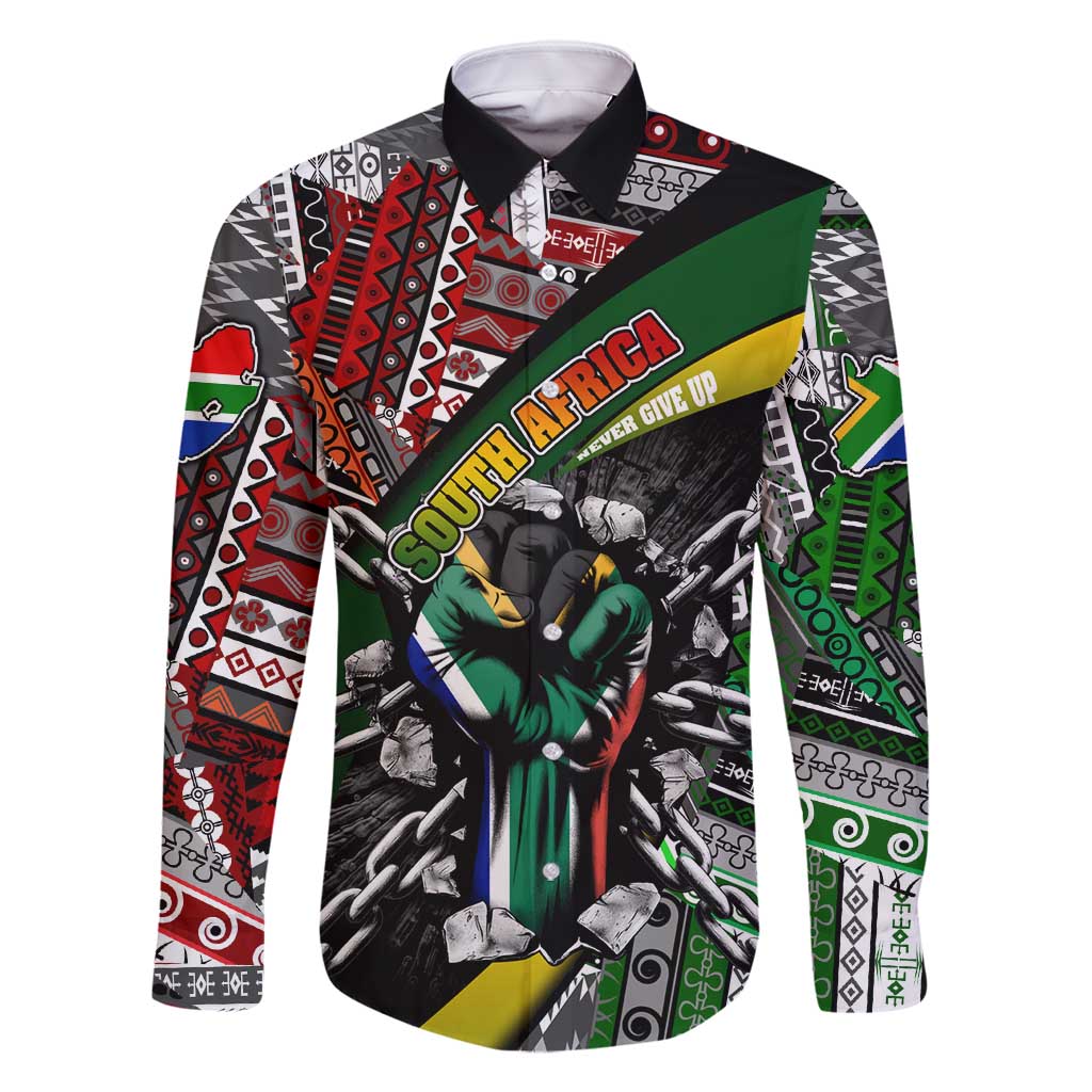 South Africa Never Give Up Family Matching Off Shoulder Short Dress and Hawaiian Shirt SA Fist of Freedom
