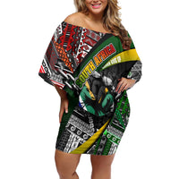 South Africa Never Give Up Family Matching Off Shoulder Short Dress and Hawaiian Shirt SA Fist of Freedom