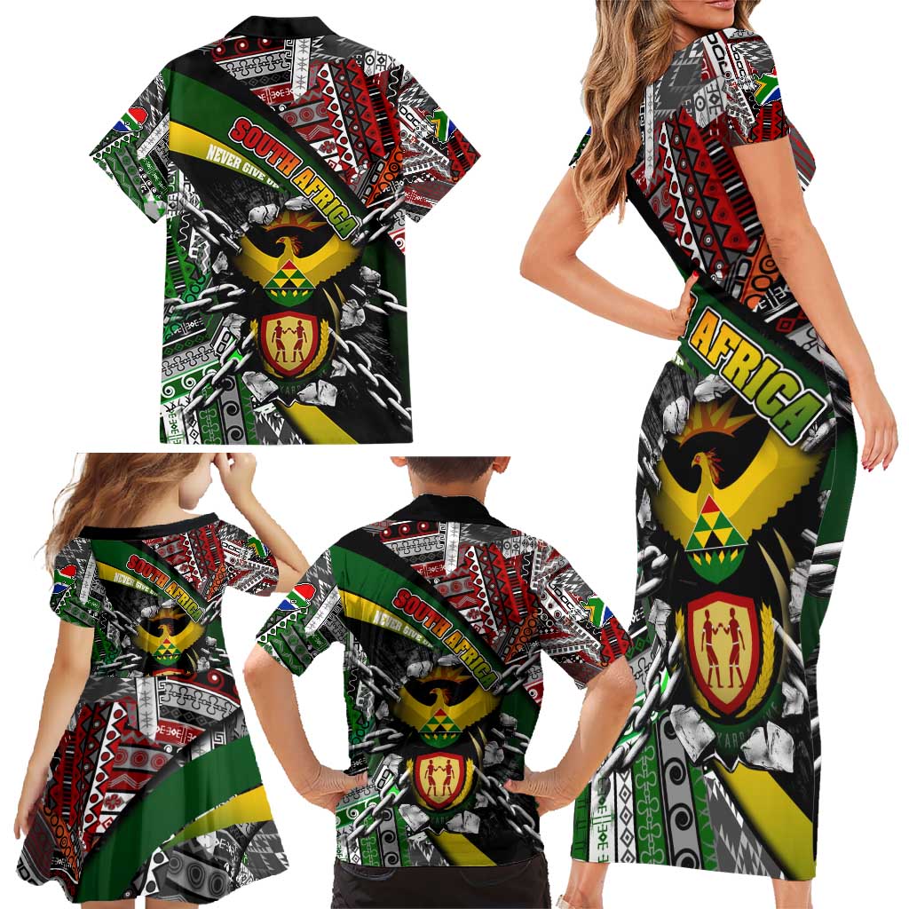 South Africa Never Give Up Family Matching Short Sleeve Bodycon Dress and Hawaiian Shirt SA Fist of Freedom