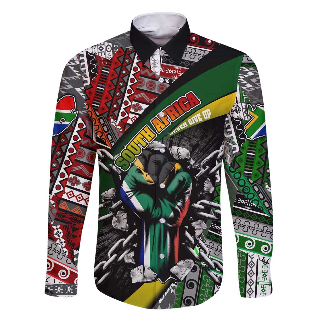 South Africa Never Give Up Family Matching Short Sleeve Bodycon Dress and Hawaiian Shirt SA Fist of Freedom