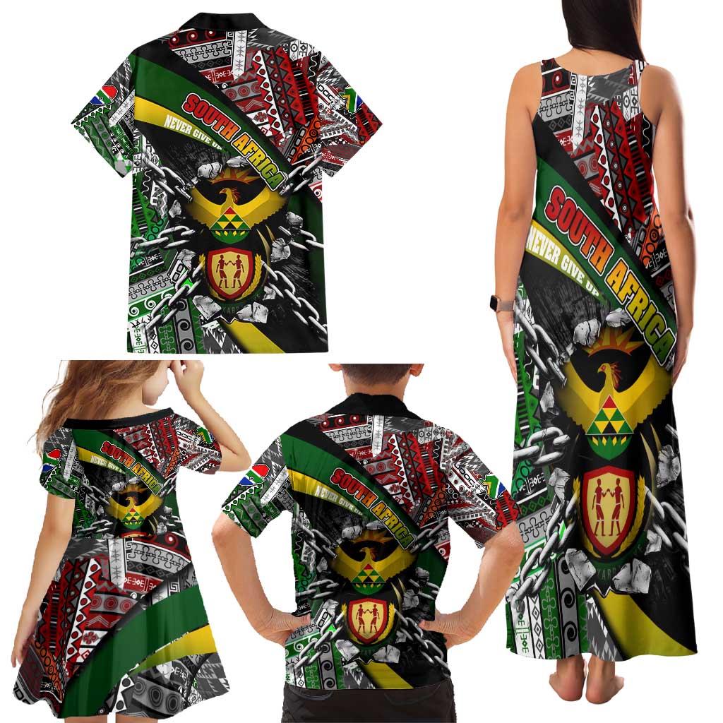 South Africa Never Give Up Family Matching Tank Maxi Dress and Hawaiian Shirt SA Fist of Freedom