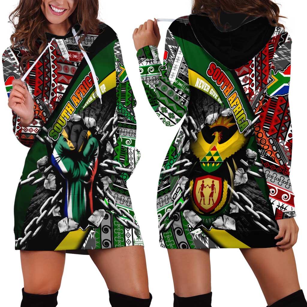 South Africa Never Give Up Hoodie Dress SA Fist of Freedom