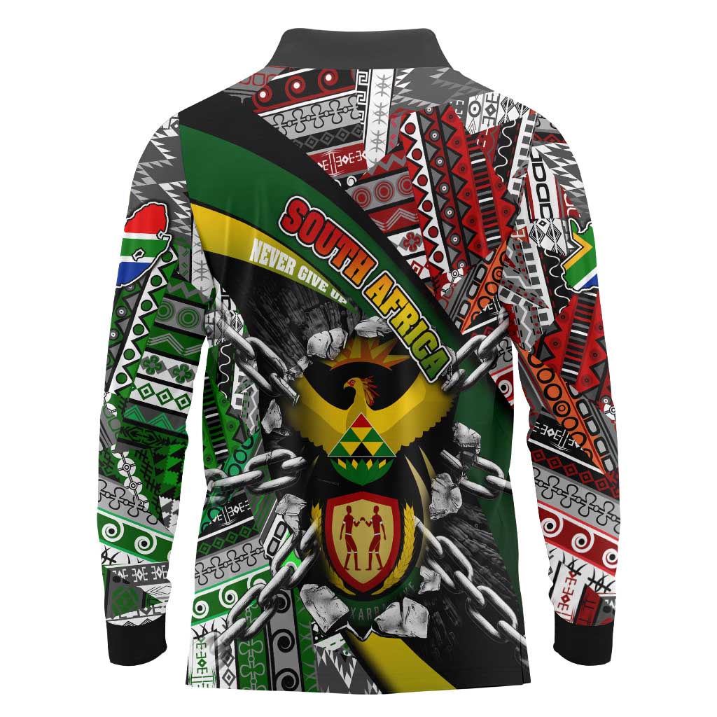 South Africa Never Give Up Long Sleeve Polo Shirt SA Fist of Freedom