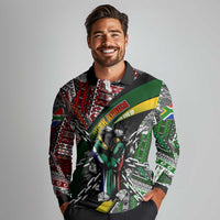 South Africa Never Give Up Long Sleeve Polo Shirt SA Fist of Freedom