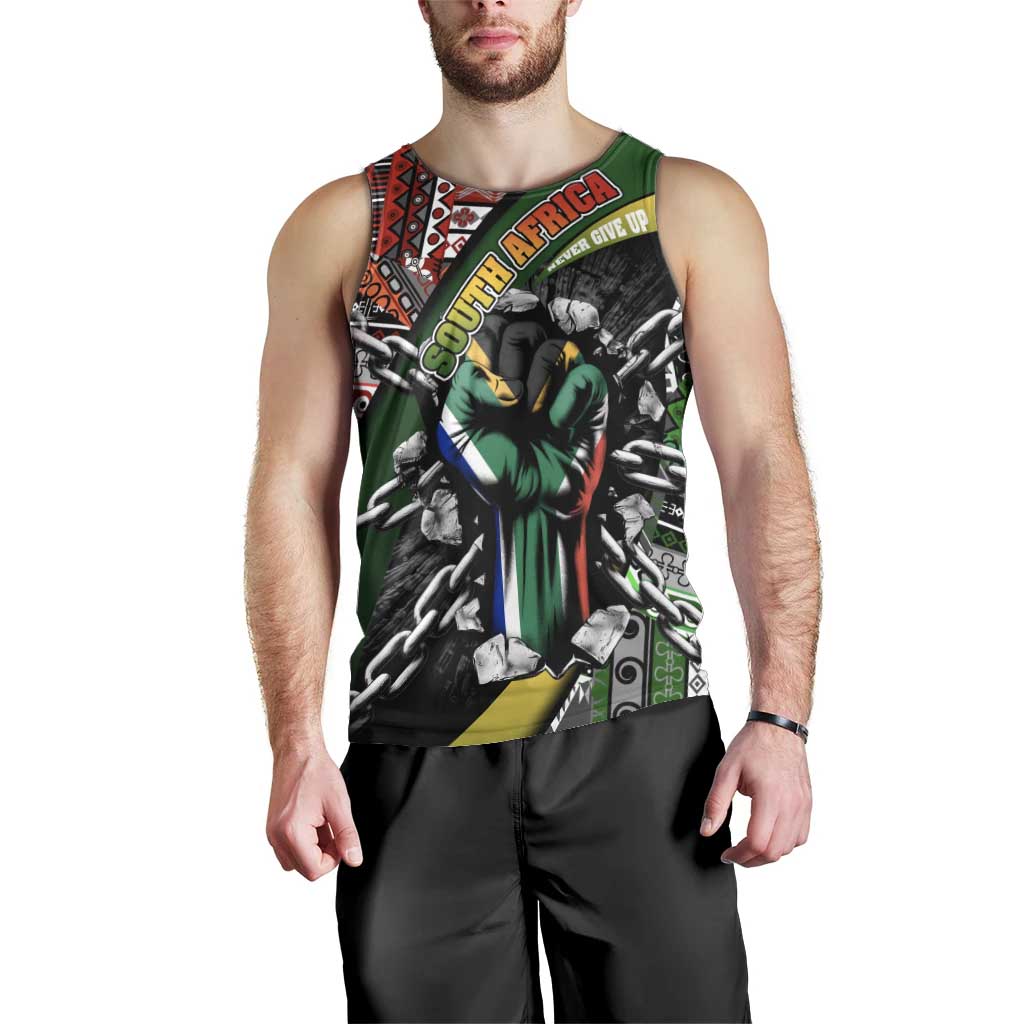 South Africa Never Give Up Men Tank Top SA Fist of Freedom