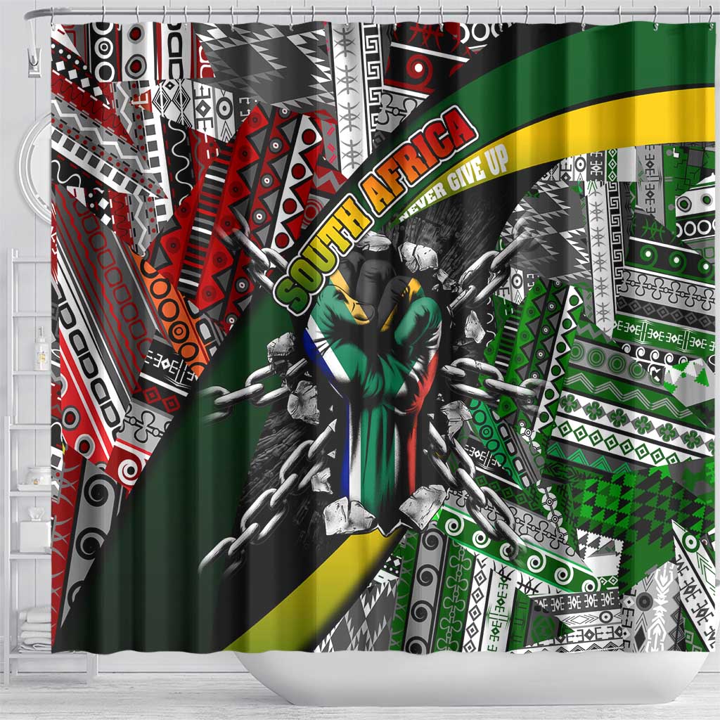 South Africa Never Give Up Shower Curtain SA Fist of Freedom