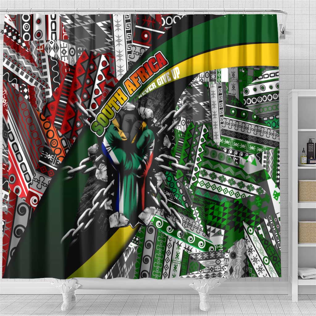 South Africa Never Give Up Shower Curtain SA Fist of Freedom