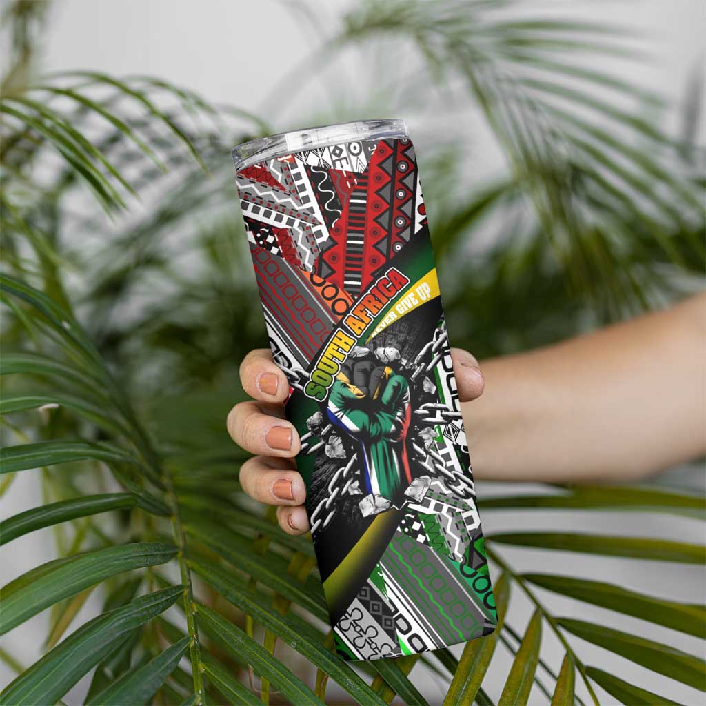 South Africa Never Give Up Skinny Tumbler SA Fist of Freedom