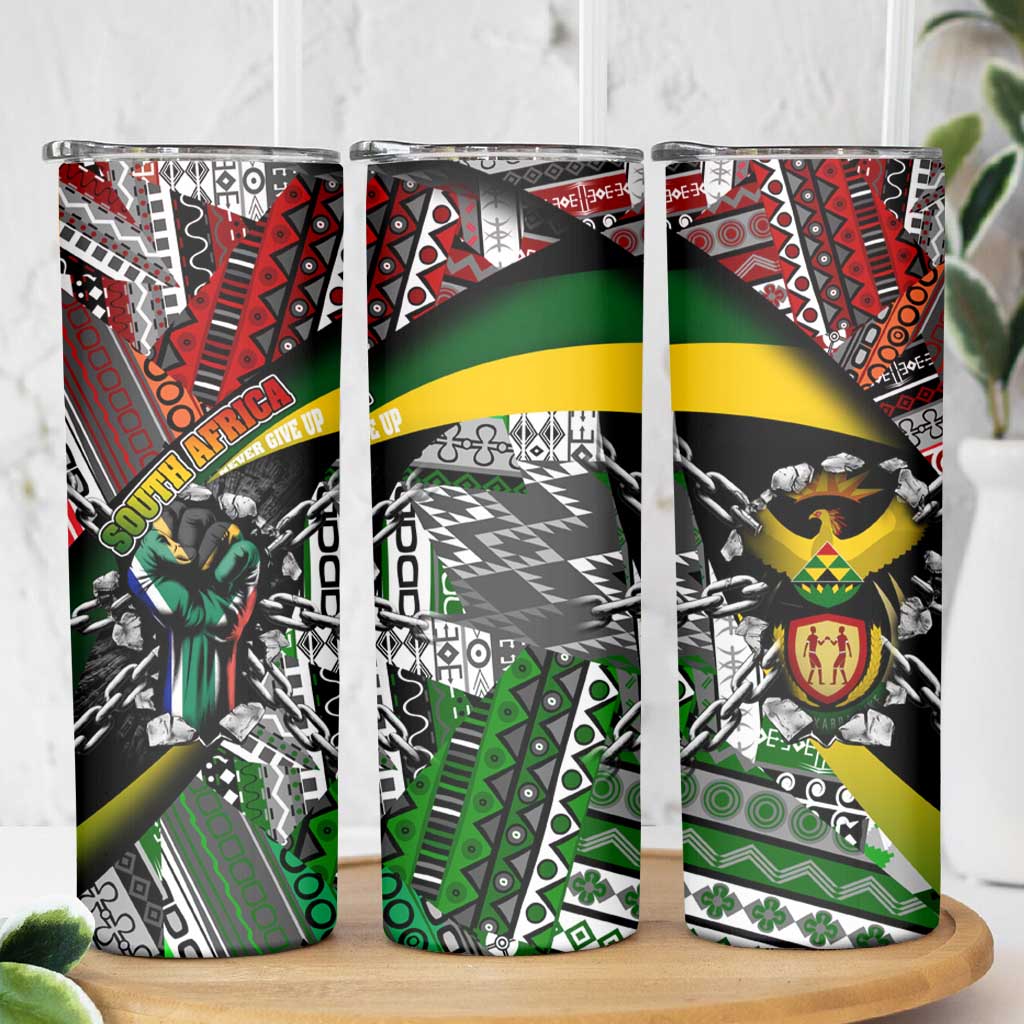 South Africa Never Give Up Skinny Tumbler SA Fist of Freedom