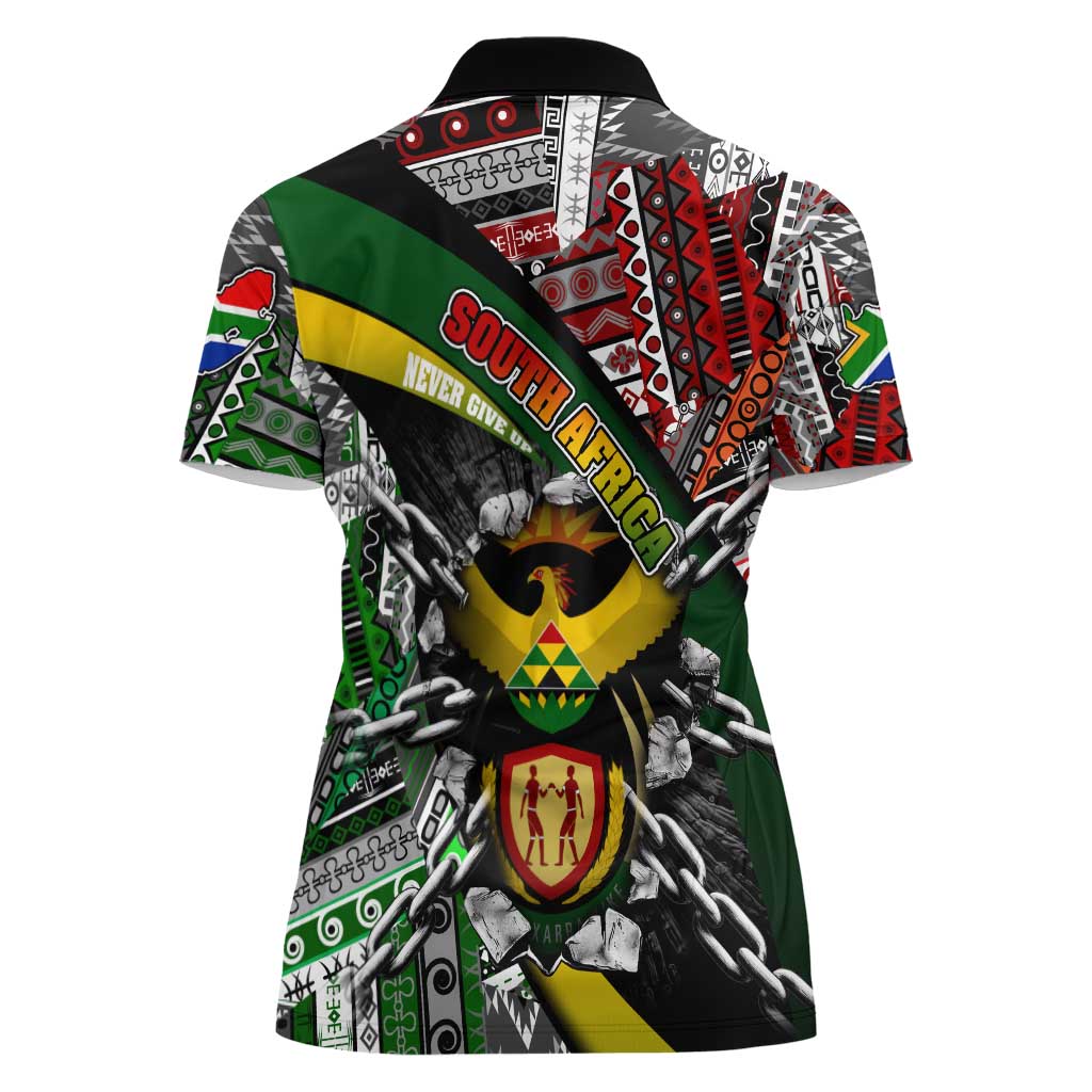 South Africa Never Give Up Women Polo Shirt SA Fist of Freedom