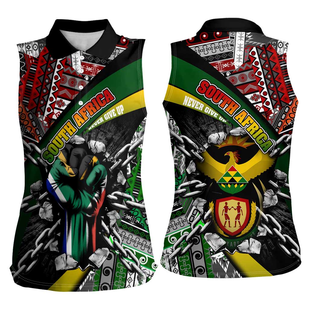 South Africa Never Give Up Women Sleeveless Polo Shirt SA Fist of Freedom