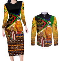 Nelson Mandela Happy Freedom Day Couples Matching Long Sleeve Bodycon Dress and Long Sleeve Button Shirt South Africa Heritage Victory Art