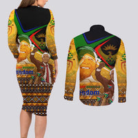 Nelson Mandela Happy Freedom Day Couples Matching Long Sleeve Bodycon Dress and Long Sleeve Button Shirt South Africa Heritage Victory Art