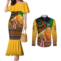 Nelson Mandela Happy Freedom Day Couples Matching Mermaid Dress and Long Sleeve Button Shirt South Africa Heritage Victory Art