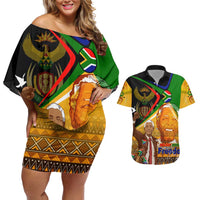 Nelson Mandela Happy Freedom Day Couples Matching Off Shoulder Short Dress and Hawaiian Shirt South Africa Heritage Victory Art