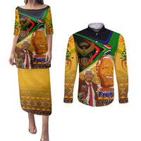 Nelson Mandela Happy Freedom Day Couples Matching Puletasi and Long Sleeve Button Shirt South Africa Heritage Victory Art