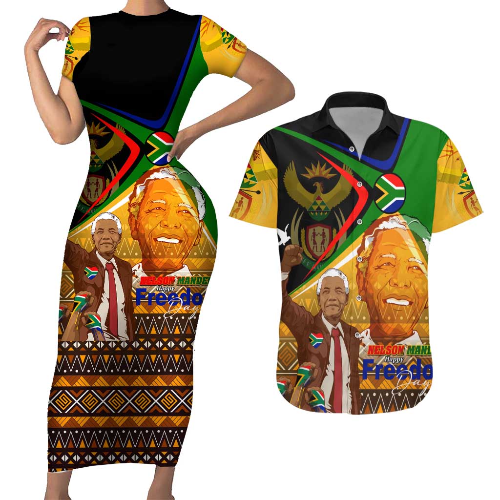Nelson Mandela Happy Freedom Day Couples Matching Short Sleeve Bodycon Dress and Hawaiian Shirt South Africa Heritage Victory Art