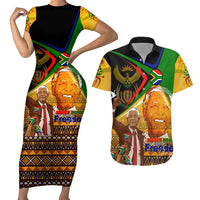 Nelson Mandela Happy Freedom Day Couples Matching Short Sleeve Bodycon Dress and Hawaiian Shirt South Africa Heritage Victory Art