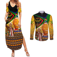 Nelson Mandela Happy Freedom Day Couples Matching Summer Maxi Dress and Long Sleeve Button Shirt South Africa Heritage Victory Art