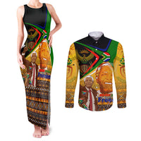 Nelson Mandela Happy Freedom Day Couples Matching Tank Maxi Dress and Long Sleeve Button Shirt South Africa Heritage Victory Art