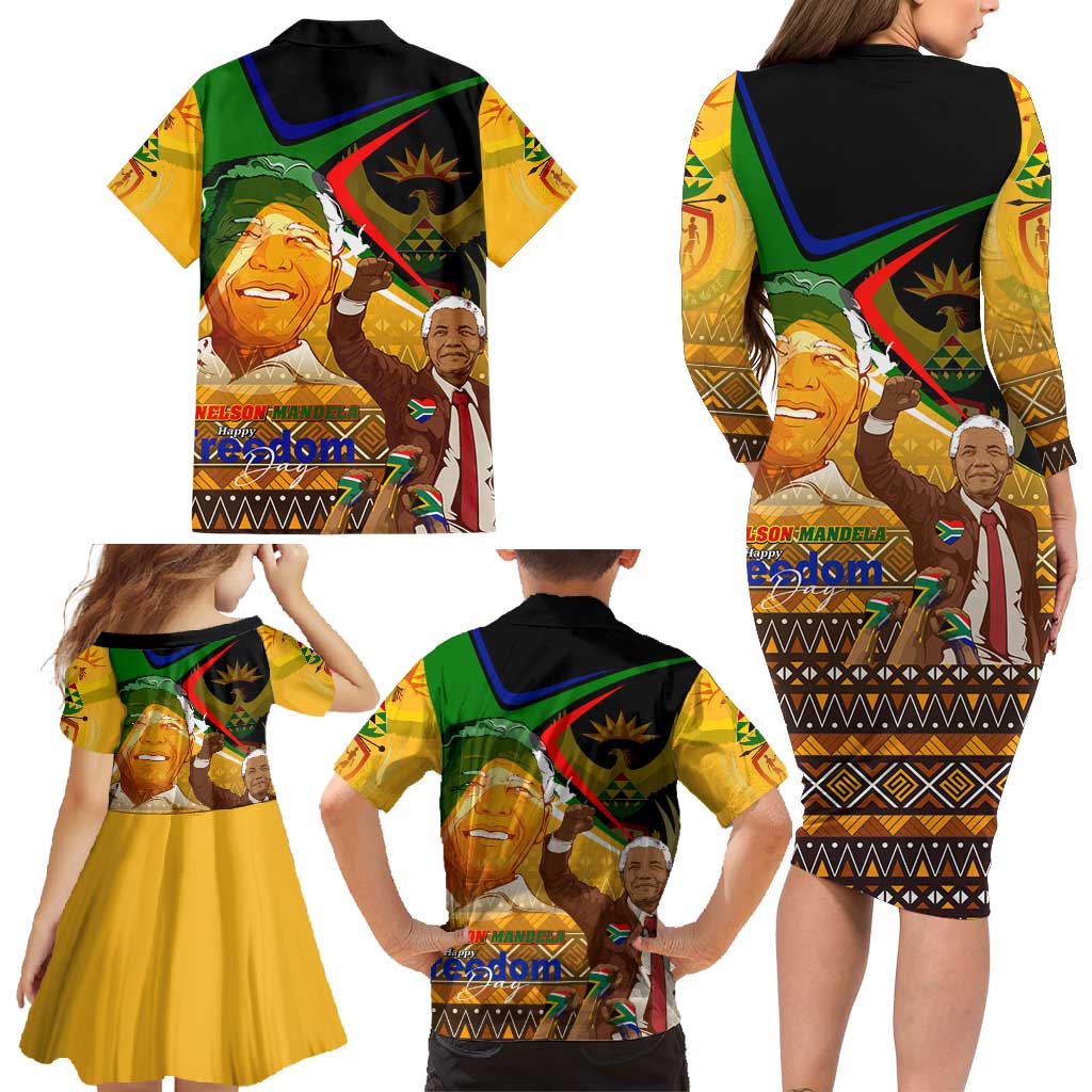 Nelson Mandela Happy Freedom Day Family Matching Long Sleeve Bodycon Dress and Hawaiian Shirt South Africa Heritage Victory Art